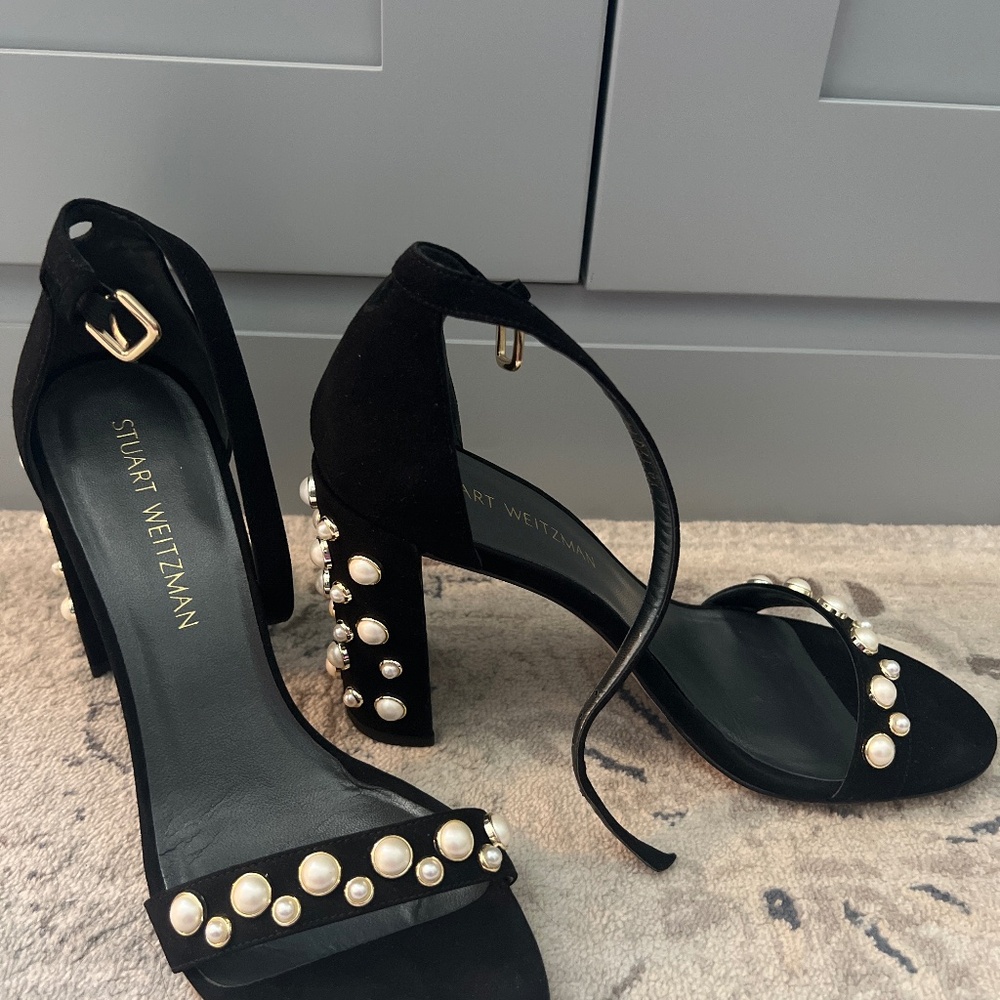 Stuart weitzman pearl block heel sandals 9 1/2